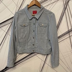 Elle Striped Cropped Denim Jacket Blue & White Women's S
